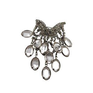 Vintage Unsigned Matte Gold And Glass Brooch (A6190)